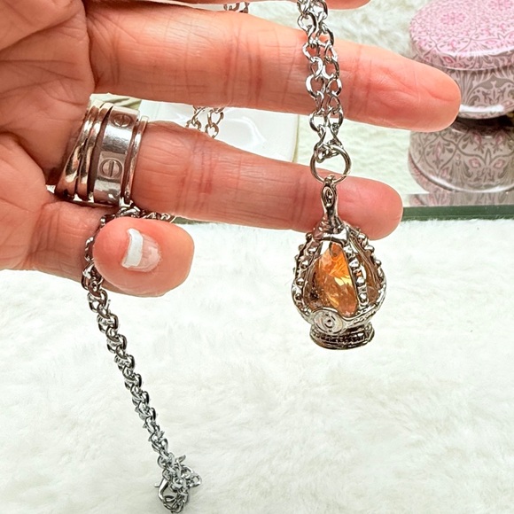Silver and Orange Pendant Necklace - Picture 7 of 10